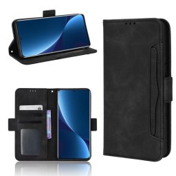 Кожен калъф тип портмоне с магнитна закопчалка за Xiaomi 12 Pro - черен