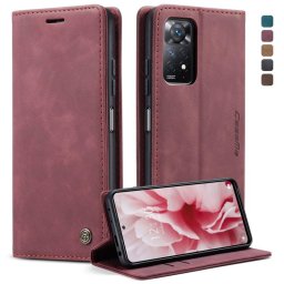 Калъф страничен flip марка CASEME за Xiaomi Redmi Note 11 Pro 5G – винено червен