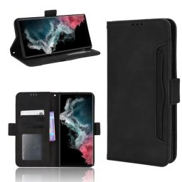 Кожен калъф тип портмоне с магнитна закопчалка за Samsung Galaxy S22 Ultra - черен