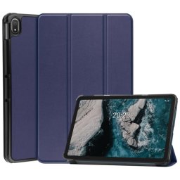 Кожен калъф със сгъващ се капак за Nokia T20 - тъмно син