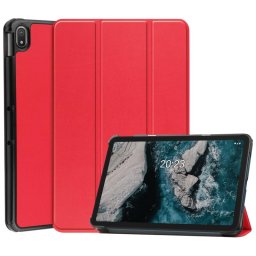 Кожен калъф със сгъващ се капак за Nokia T20 - червен