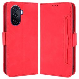 Кожен калъф тип портмоне с магнитна закопчалка за Huawei nova Y70 - червен