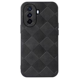 Пластмасов гръб с покритие от кожа за Huawei nova Y70 - черен