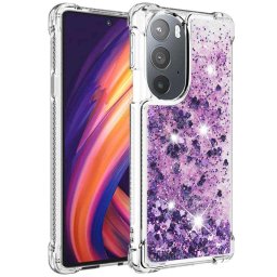 Силиконов гръб с течност с брокат за Motorola Edge 30 Pro - лилав