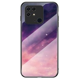 Силиконов кейс със стъклен гръб за Xiaomi Redmi 10C - лилави облаци