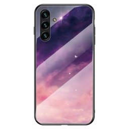Силиконов кейс със стъклен гръб за Samsung Galaxy A04s/A13 5G - лилави облаци