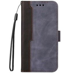 Кожен калъф тип портмоне за Xiaomi Redmi Note 11S 5G - сив с черна лента