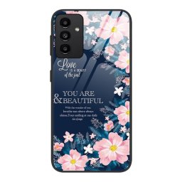 Силиконов кейс със стъклен гръб за Samsung Galaxy A04s/A13 5G - розови цветя