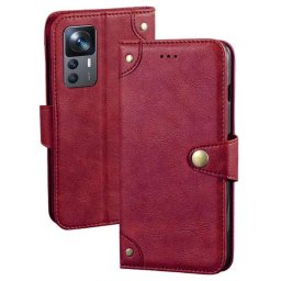Кожен калъф тип портмоне с магнитна закопчалка за Xiaomi 12T 5G/12T Pro - червен