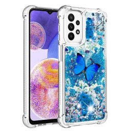 Силиконов гръб с течност с брокат за Samsung Galaxy A23 5G - синя пеперуда