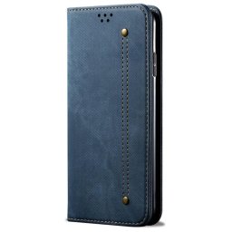 Калъф страничен флип от кожа и текстил за Huawei Nova 10 - тъмно син