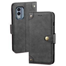 Кожен калъф тип портмоне с магнитно закопчаване за Nokia X30 5G - черен