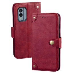 Кожен калъф тип портмоне с магнитно закопчаване за Nokia X30 5G - червен