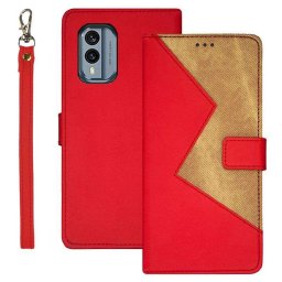 Кожен калъф тип портмоне за Nokia X30 5G - червен и кафяв