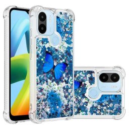 Силиконов гръб с течност с брокат за Xiaomi Redmi A1 - сини пеперуди