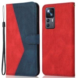 Кожен калъф тип портмоне с магнитна закопчалка за Xiaomi 12T 5G/12T Pro - червено син
