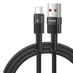 Плетен кабел тип USB към USB Type-C марка ESSAGER с дължина 3 метра – цвят черен
