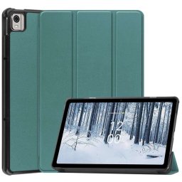 Кожен калъф със сгъващ се капак за Nokia T21 - тъмно зелен
