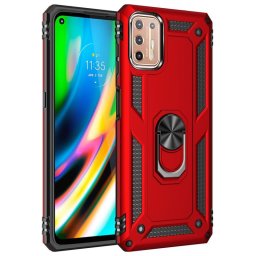 Хибриден гръб със стойка за Motorola Moto G9 Plus - червен