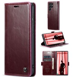 Калъф страничен flip марка CASEME за Samsung Galaxy S23 Ultra – винено червен