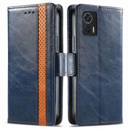 Кожен калъф тип портмоне за Motorola Edge 30 Neo - син с лента