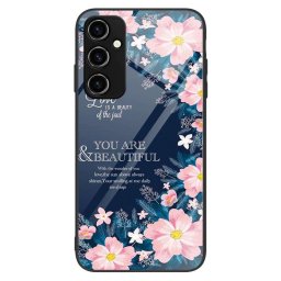 Силиконов кейс със стъклен гръб за Samsung Galaxy A54 5G - розови цветя