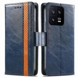 Кожен калъф тип портмоне за Xiaomi 13 - син с лента