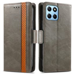 Кожен калъф тип портмоне за Honor X8 5G - сив с лента
