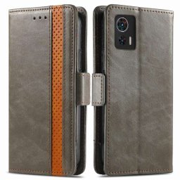 Кожен калъф тип портмоне за Motorola Edge 30 Neo - сив с лента