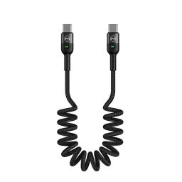 Къс плетен кабел тип спирала марка MCDODO USB Type-C към USB Type-C с дължина 20см – цвят черен