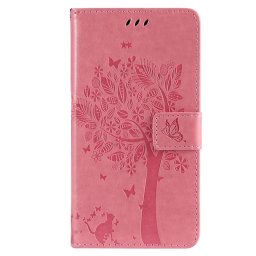 Кожен калъф тип портмоне с дърво за Xiaomi 13 Lite - розов