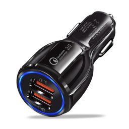Зарядно за кола с 2 USB изхода - QC 3.0 USB, USB изход - цвят черен