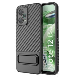 Силиконов гръб на черти със стойка тип пръстен за Xiaomi Note 12 5G - черен