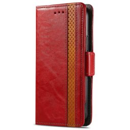 Кожен калъф тип портмоне за Motorola G13 - червен с лента