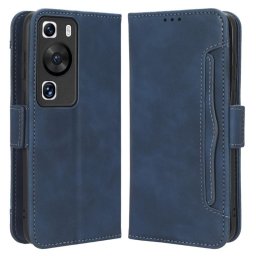 Кожен калъф тип портмоне с магнитна закопчалка за Huawei P60 Pro - тъмно син