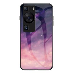 Силиконов кейс със стъклен гръб за Huawei P60 Pro - лилави облаци