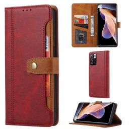 Кожен калъф тип портмоне с магнитна закопчалка за Xiaomi Redmi Note 11 Pro+ 5G - червен