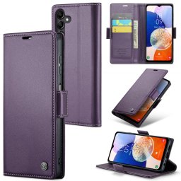 Кожен калъф страничен flip марка CASEME за Samsung Galaxy A14 4G/5G – лилав