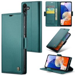 Кожен калъф страничен flip марка CASEME за Samsung Galaxy A14 4G/5G – тюркоазен