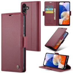 Кожен калъф страничен flip марка CASEME за Samsung Galaxy A14 4G/5G – червен