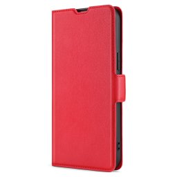 Кожен калъф тип портмоне с магнитна закопчалка за Honor X8a - червен