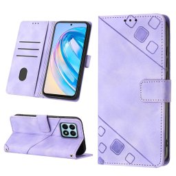 Калъф тип портмоне с квадрати за Honor X8a - лилав