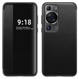 Кожен калъф тип портмоне с прозорче за Huawei P60 Pro - черен