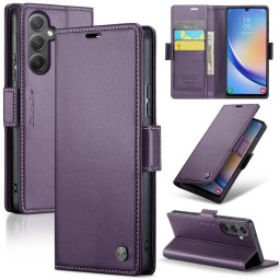 Кожен калъф страничен flip марка CASEME за Samsung Galaxy A34 5G – лилав