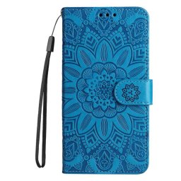 Кожен калъф тип портмоне с цвете за Huawei Nova 11i - син