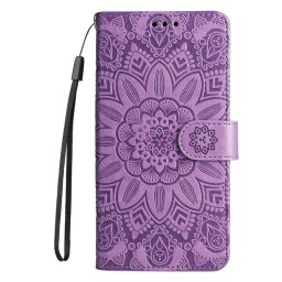 Кожен калъф тип портмоне с цвете за Huawei Nova 11i - лилав