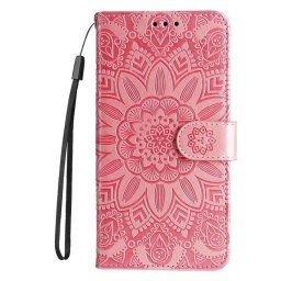 Кожен калъф тип портмоне с цвете за Huawei Nova 11i - розов