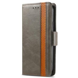 Кожен калъф тип портмоне за Nokia C32 - сив с лента