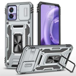Хибриден гръб със стойка за Motorola Edge 30 Neo - сребрист