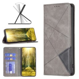 Кожен калъф тип портмоне с триъгълник за Nokia G42 5G - сив